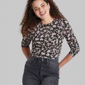 Wild Fable Floral Long Sleeve Crop Top